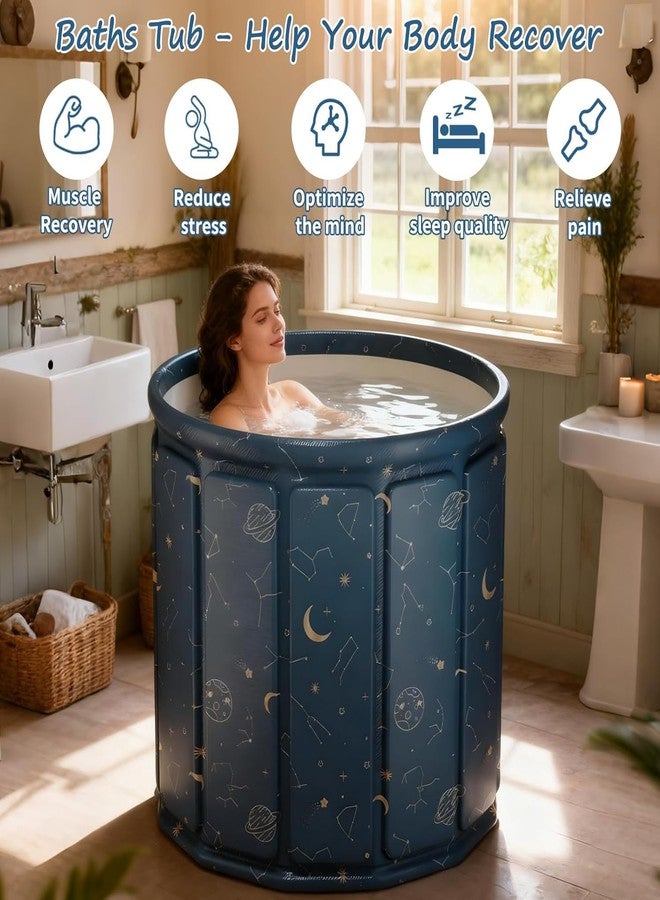 Yopple Foldable Bath Tub for Bathroom SPA Tub for Home Use with Drainage Hole For Adults And Kids Maintains Hot & Cold Water Thickened Insulated Ice Bath Tub for Adults (Blue Galexy Round) - Image 3